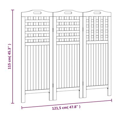 vidaXL مقسم غرفة 3-ألواح 121.5×2×115 سم خشب أكاسيا صلب
