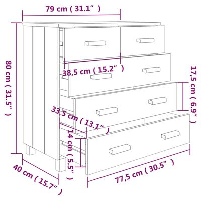 vidaXL خزانة جانبية أبيض 79×40×80 سم خشب صنوبر صلب