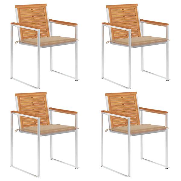 vidaXL كراسي حديقة 4 قطع مع وسائد خشب أكاسيا صلب