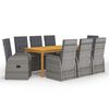 vidaXL عدد 9 قطع طقم سفرة حديقة بولي روطان رمادي