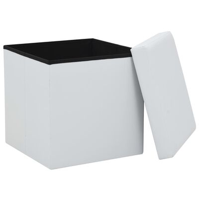 vidaXL مقعد تخزين قابل للطي أبيض جلد صناعي