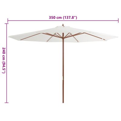 vidaXL مظلة خارجية مع عمود خشبي 350 سم أبيض رملي