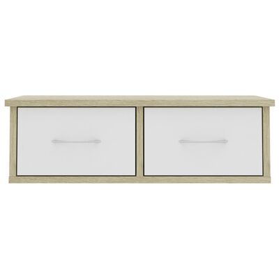 vidaXL رف مع درج جداري أبيض وسونوما اوك 60×26×18.5 سم خشب مضغوط