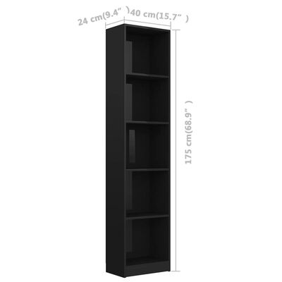 vidaXL 805058 vidaXL 5-Tier Book Cabinet High Gloss Black 40x24x175 cm Chipboard (AU/US only)