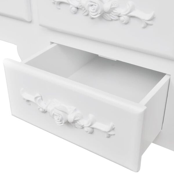 vidaXL طاولة تسريحة مع مقعد و 3 مرايا أبيض