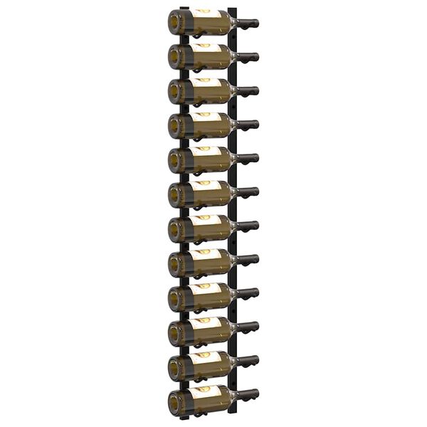 vidaXL حامل نبيذ مثبت على الحائط متسع لـ 12 قارورة حديد أسود