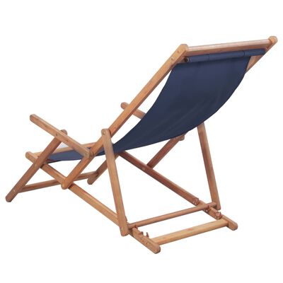vidaXL كرسي شاطئ قابل للطي قماش مع إطار خشبي أزرق