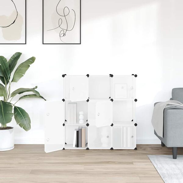 vidaXL منظم مكعبات تخزين مع 9 مكعبات وأبواب شفافة من البولي بروبيلين