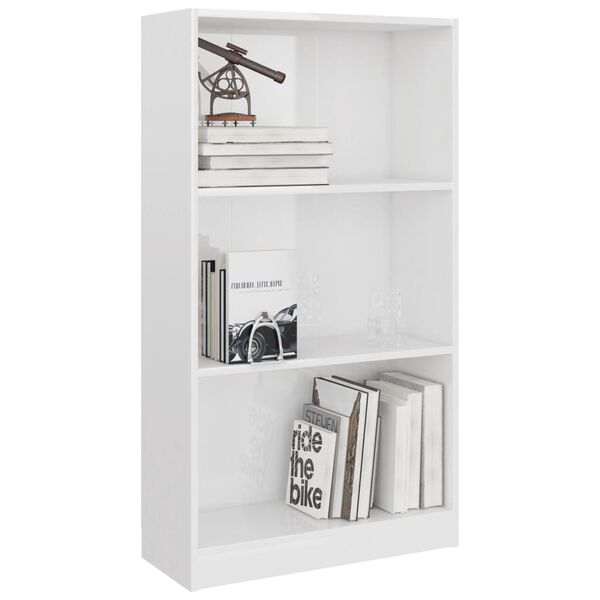 vidaXL 800870 vidaXL 3-Tier Book Cabinet High Gloss White 60x24x109 cm Engineered Wood
