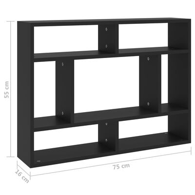 vidaXL رف جداري أسود 75×16×55 سم خشب صناعي