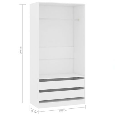 vidaXL خزانة ملابس أبيض 100×50×200 سم خشب حبيبي