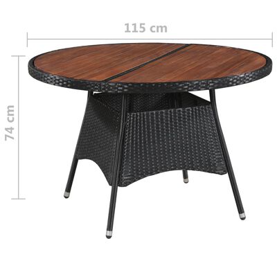 vidaXL طاولة حديقة 115×74 سم بولي روطان وخشب أكاسيا صلب