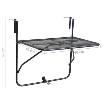 vidaXL طاولة شرفة أسود 60× 40 سم فولاذ