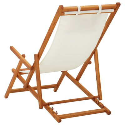 vidaXL كرسي شاطئ قابل للطي خشب أوكالبتوس صلب وقماش كريمي