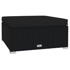 vidaXL مسند قدم حديقة مع وسادة أسود 70&times;70&times;30 سم بولي روطان