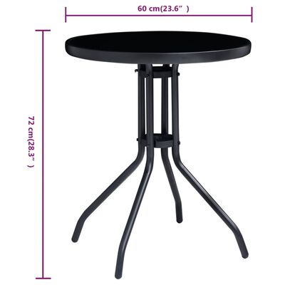 vidaXL طاولة حديقة لون أسود 60 سم فولاذ وزجاج