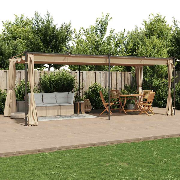 vidaXL 313900 vidaXL Gazebo with Curtains 6x3 m Taupe Steel (not for individual sales / blocked all in blockcades)