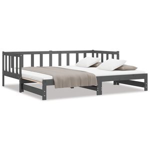 vidaXL سرير نهاري قابل للسحب خشب صنوبر صلب رمادي 2&times;(90&times;200) سم