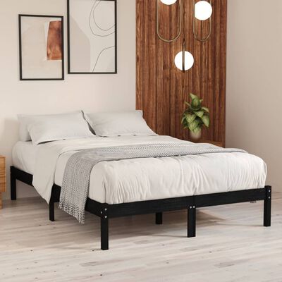 vidaXL إطار سرير خشب صنوبر صلب أسود 160×200 سم