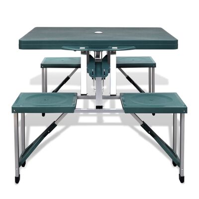 vidaXL طقم طاولة تخييم قابلة للطي مع 4 مقاعد ألومنيوم خفيف للغاية أخضر