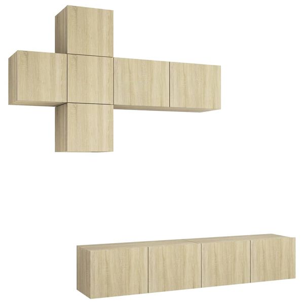 vidaXL طقم خزانة تلفزيون 7 قطع سونوما أوك خشب صناعي