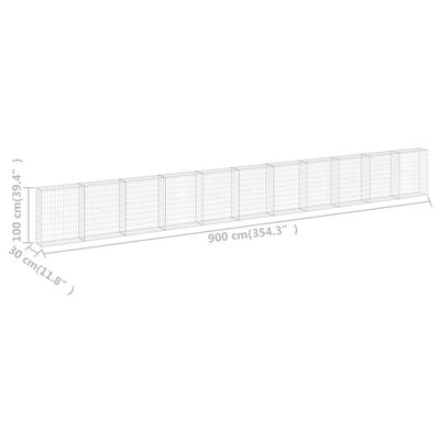 vidaXL جدار جابيون مع أغطية فولاذ مجلفن 900×30×100 سم