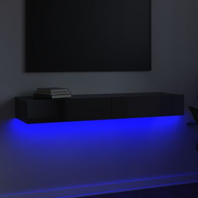 vidaXL خزانة تلفزيون مع مصابيح ليد رمادي شديد اللمعان 120×35×15.5 سم