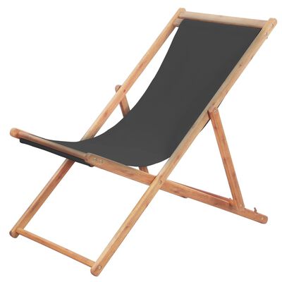 vidaXL كرسي شاطئ قابل للطي قماش مع إطار خشبي رمادي