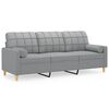 vidaXL 3-Seater Sofa with Throw Pillows Light Grey 180 cm Fabric - Untranslated