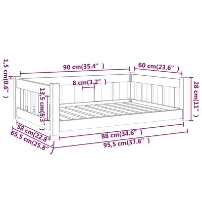 vidaXL سرير كلب لون أبيض 28x65,5x95,5 سم خشب صنوبر صلب