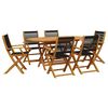 vidaXL طقم سفرة حديقة 7 قطع لون أسود بولي بروبيلين وخشب صلب