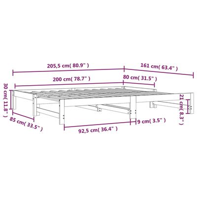 vidaXL سرير نهاري قابل للسحب 2*(200x80) سم خشب صنوبر صلب