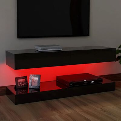 vidaXL خزانة تلفزيون مع أضواء ليد أسود شديد اللمعان 120×35 سم