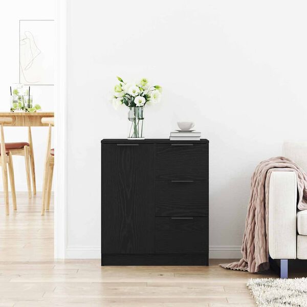 vidaXL طاولة جانبية مع درج البلوط الأسود 60 &times;30 &times;70 سم خشب صناعي