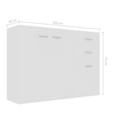 vidaXL خزانة جانبية أبيض 105×30×75 سم خشب مضغوط