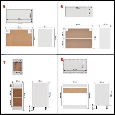 vidaXL طقم خزانة مطبخ 11 قطعة لون أبيض خشب صناعي