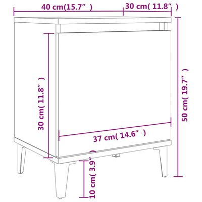 vidaXL خزانة سرير بأرجل معدنية أبيض 40×30×50 سم