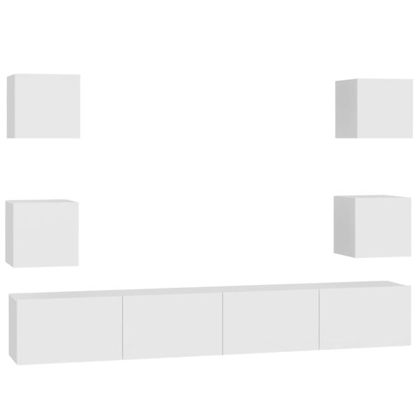 vidaXL طقم خزانة تلفزيون 6 قطع خشب صناعي أبيض