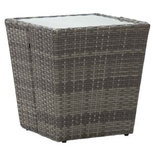 vidaXL طاولة شاي رمادي 41.5&times;41.5&times;43 سم بولي روطان وزجاج مُقوّى
