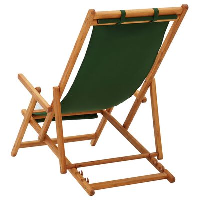 vidaXL كرسي شاطئ قابل للطي خشب أوكالبتوس صلب وقماش أخضر