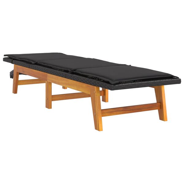 vidaXL كرسي تشمس مع وسادة بولي روطان وخشب أكاسيا صلب