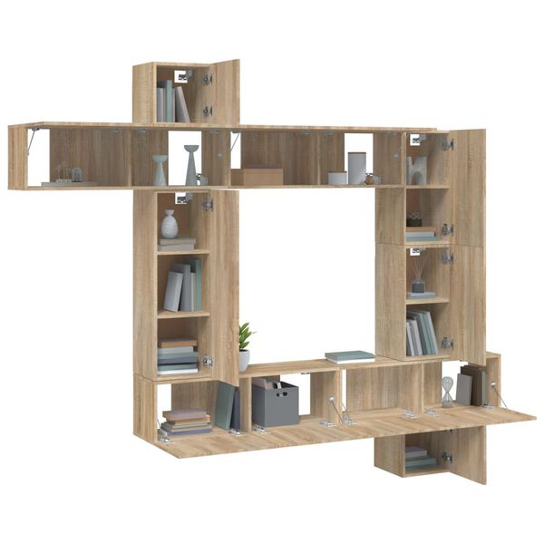 vidaXL طقم خزانة تلفزيون 9 قطع سونوما أوك خشب صناعي