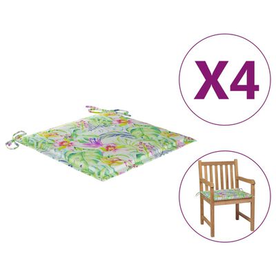 vidaXL وسائد كرسي حديقة 4 ق نمط أوراق أشجار 50×50×3 سم قماش