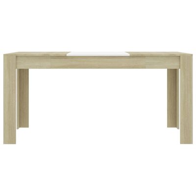 vidaXL طاولة سفرة أبيض وسونوما أوك 160×80×76 سم خشب حبيبي