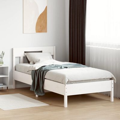 vidaXL إطار سرير مع ظهر سرير لون أبيض 200x90 سم خشب صنوبر صلب