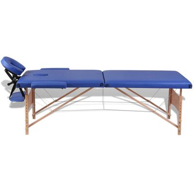 vidaXL طاولة مساج زرقاء قابلة للطي 2 أقسام بإطار خشبي