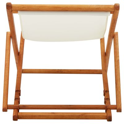 vidaXL كرسي شاطئ قابل للطي خشب أوكالبتوس وقماش لون أبيض كريمي