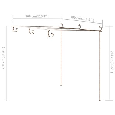 vidaXL تعريشة حديقة ذات طراز عتيق بني 3×3×2.5 م حديد