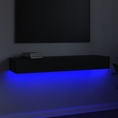vidaXL خزانة تلفزيون مع أضواء ليد أسود 120×35×15.5 سم