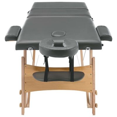 vidaXL طاولة مساج ذات 3 أقسام وإطار خشبي أنثراسيت 186×68 سم